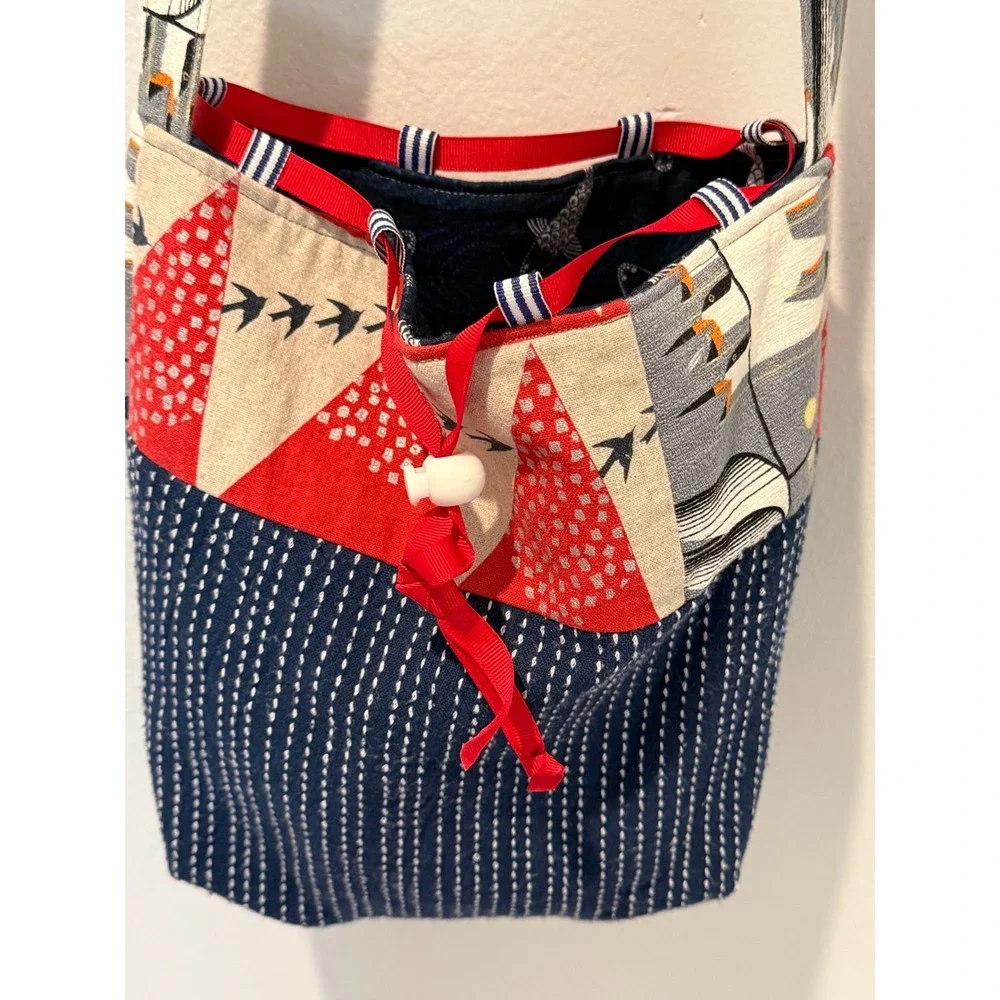 Vintage Handmade Japanese Komebukuro Reversible Rice Bag Crossbody Purse
